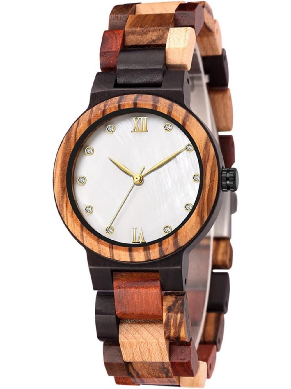 Women's White Analog Quartz Couples Colorful Bamboo Classic Design Wooden Watch